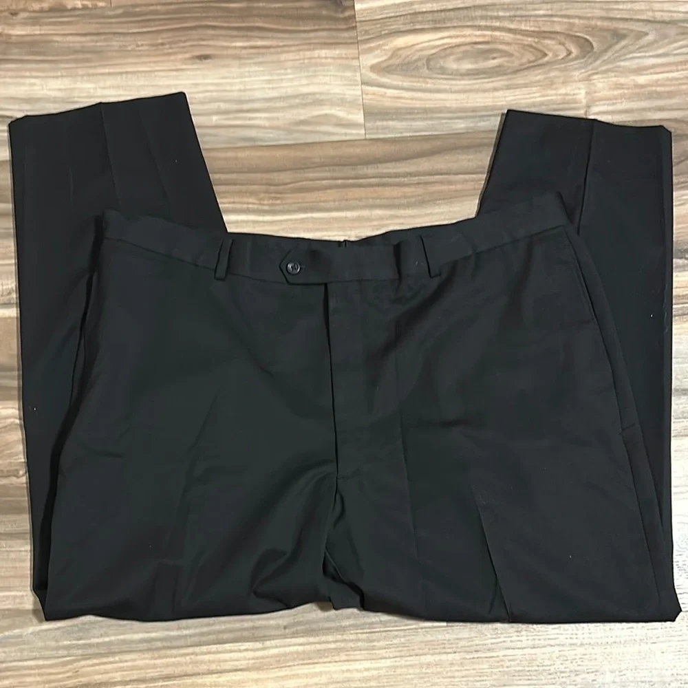 Pronto Uomo Platinum Men’s 44x30 Black Flat Front Wool Suit Trousers Dress Pants